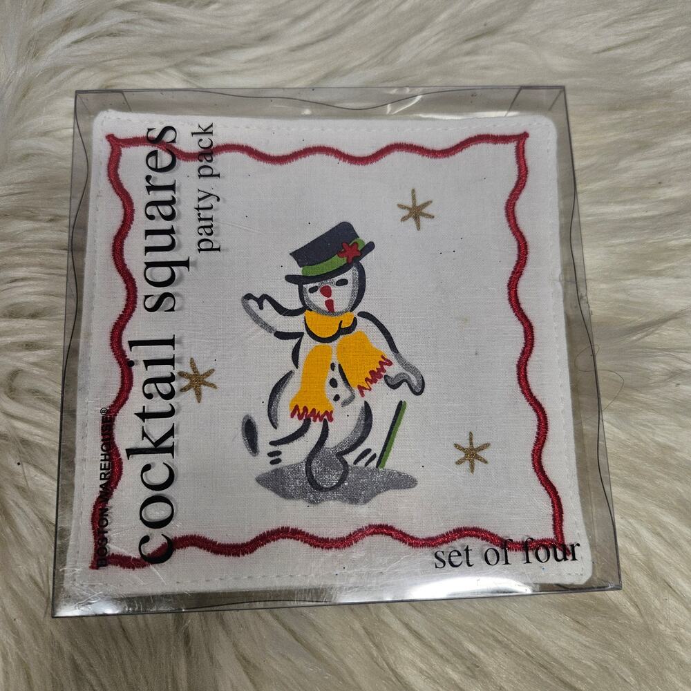 New Boston Warehouse Set of 4 Cocktail Squares Party Pack Christmas Snowman